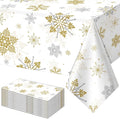 12Pcs Christmas Snowflake Party Tablecloths Decorations, Plastic White and Gold by JectivsPartyDecorations