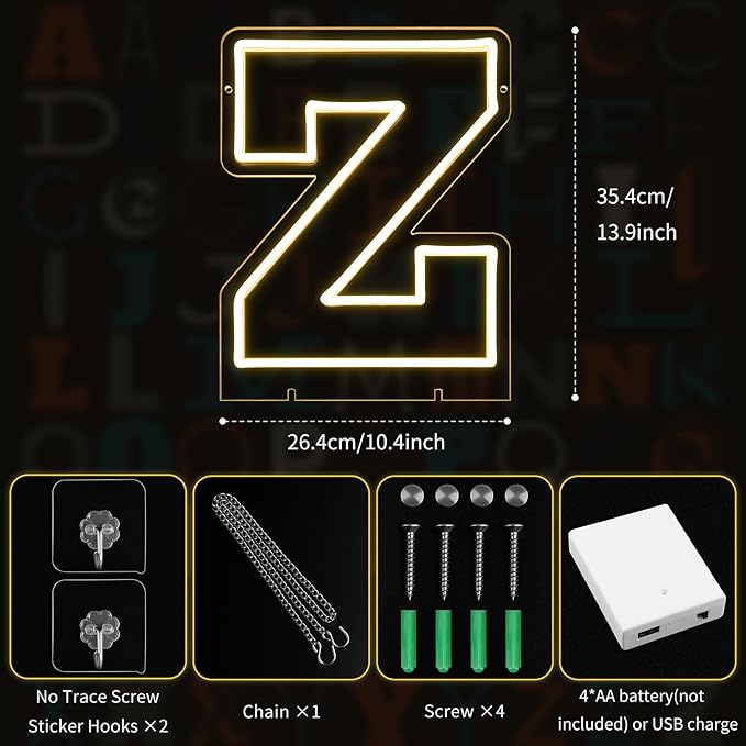 Light Up Letters Z, Led Marquee Letter Lights Neon Sign, 13.9" Height - Image 2