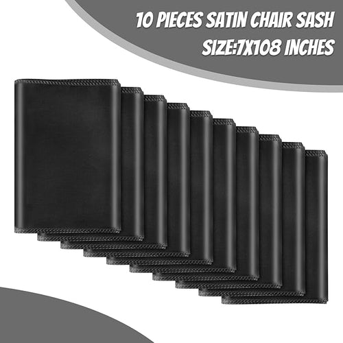 10 PCS Black Satin Chair Sashes Bows Universal Chair Ribbon Ties Back Sash - Image 2