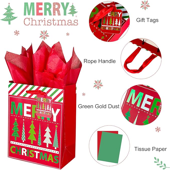 GITMIWS 12 Pack Christmas Paper Gift Bags - Image 4