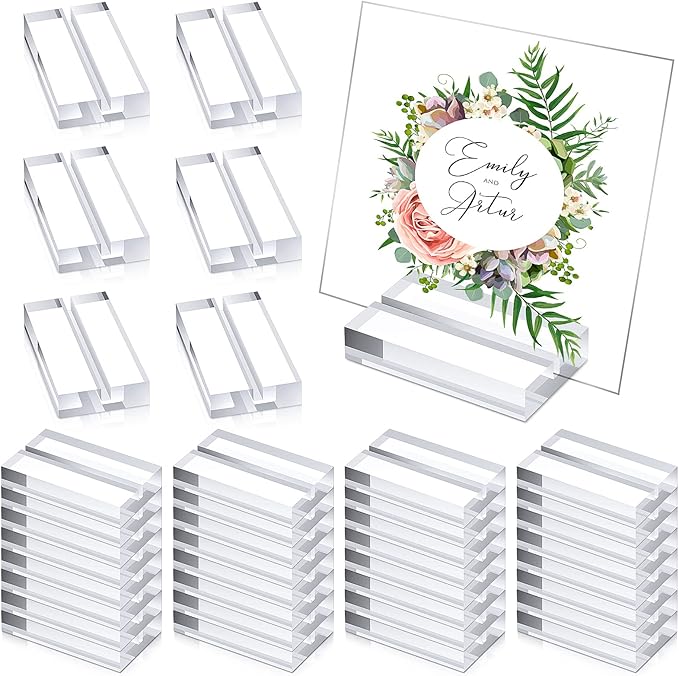 Blulu 60 Pieces Acrylic Place Card Holders 2 Inch Clear Stands Base by Blulu