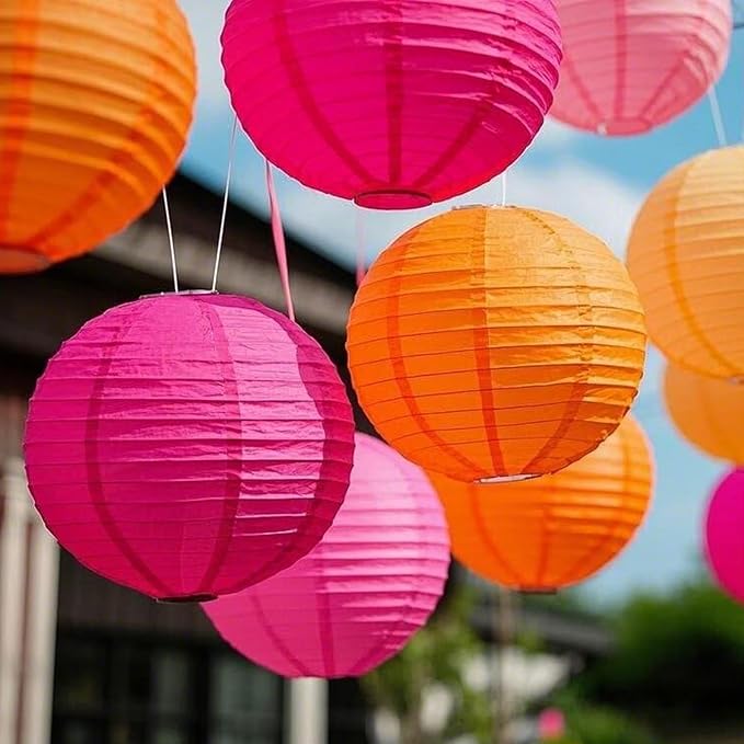 Pink Orange Paper Lanterns Decorative 15pcs Party Hanging Decorations - Image 2