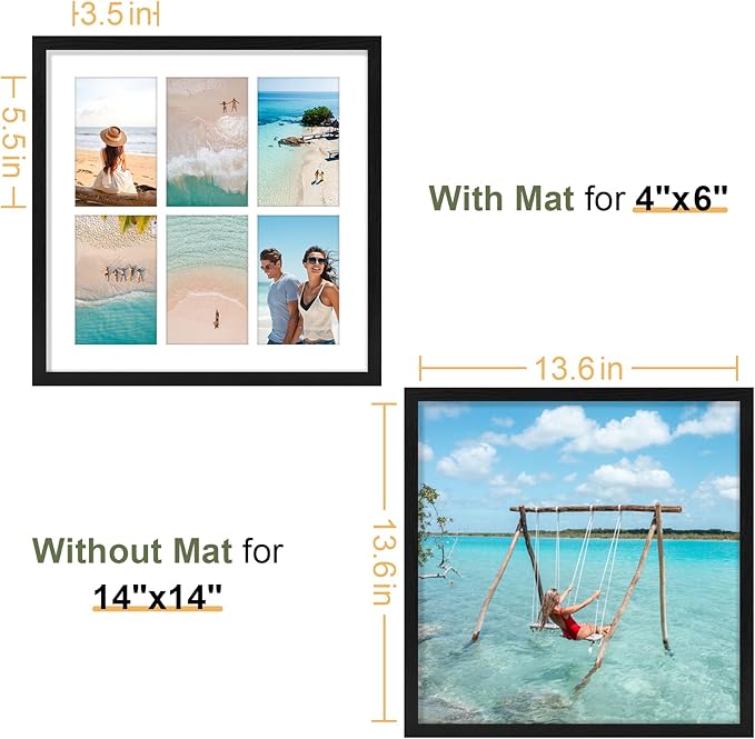 Vittanly 14x14 Collage Picture Frame, Displays 6Pcs 4x6 Pictures - Image 4