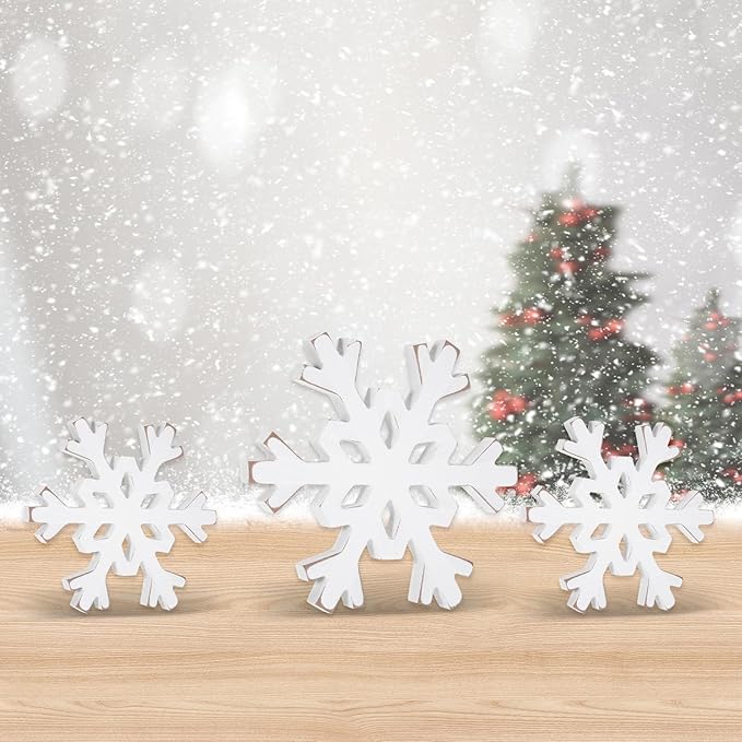 Snowflake Decorations Christmas Decor 6Pcs Winter White Wooden Snowflakes - Image 7