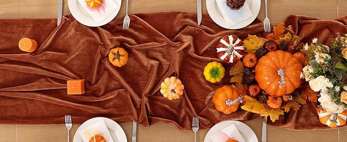 Terracotta Velvet Table Runner 3 Pack Fall Thanksgiving Burnt Orange Table - Image 7