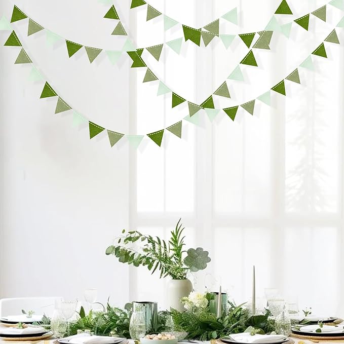 Olive Green Party Decorations Gradient Sage Green Felt Hanging Triangle Mini - Image 7