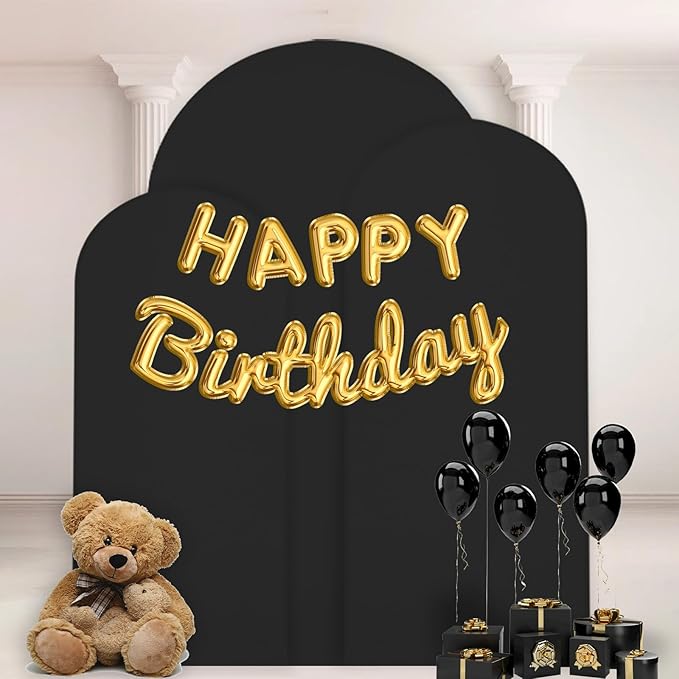 WEERRW Wedding Arch Cover Black Spandex Fitted Set of 3 Balloon Arch Stand by WEERRW