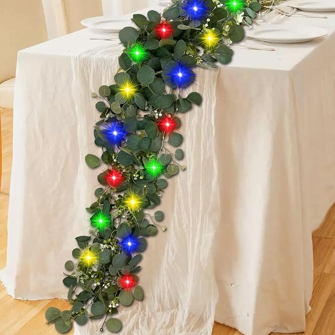 Eucalyptus Garland with Lights, Artificial Faux Eucalyptus Leaves Greenery Vines - Image 4