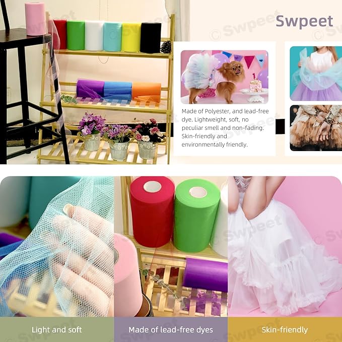 Swpeet 6 Inch by 100 Yards White Tulle Fabric Roll, Fabric Spool Tulle Ribbon - Image 6