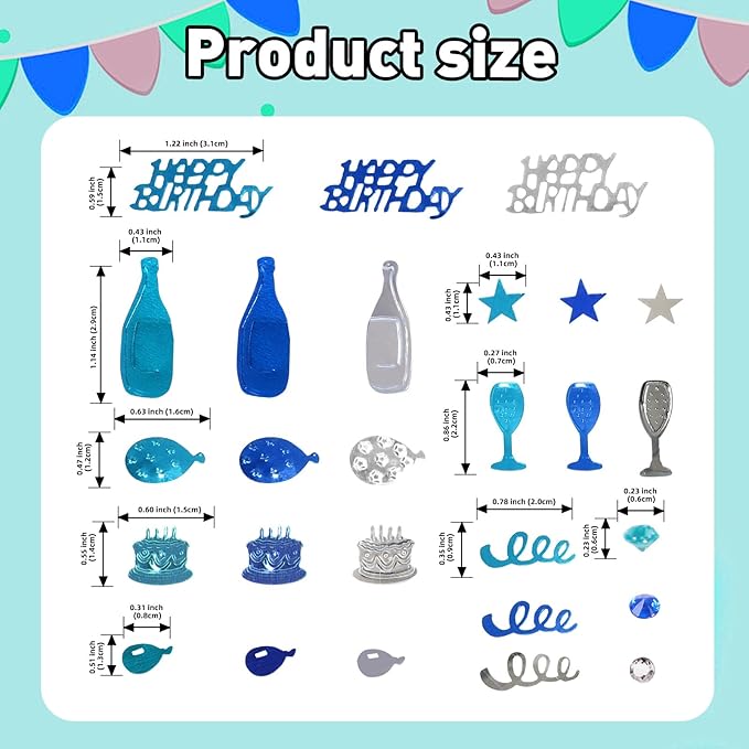 VHUWE Happy Birthday Confetti, 1.6 oz Dark Blue Light Blue Silver Cake Balloon - Image 2