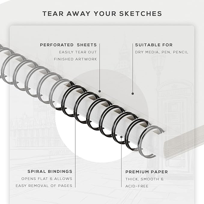 BEECHMORE BOOKS 9x12 Spiral Sketchbook – 140 GSM Acid-Free Paper, 100 - Image 3