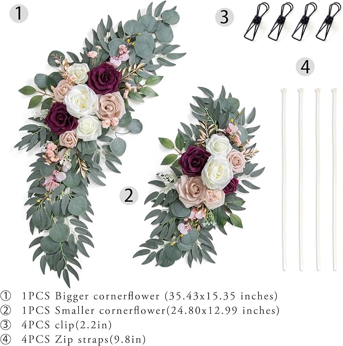 Ponatia Wedding Arch Flowers, Artificial Burgundy & Nude & Ivory Wedding Flowers - Image 4