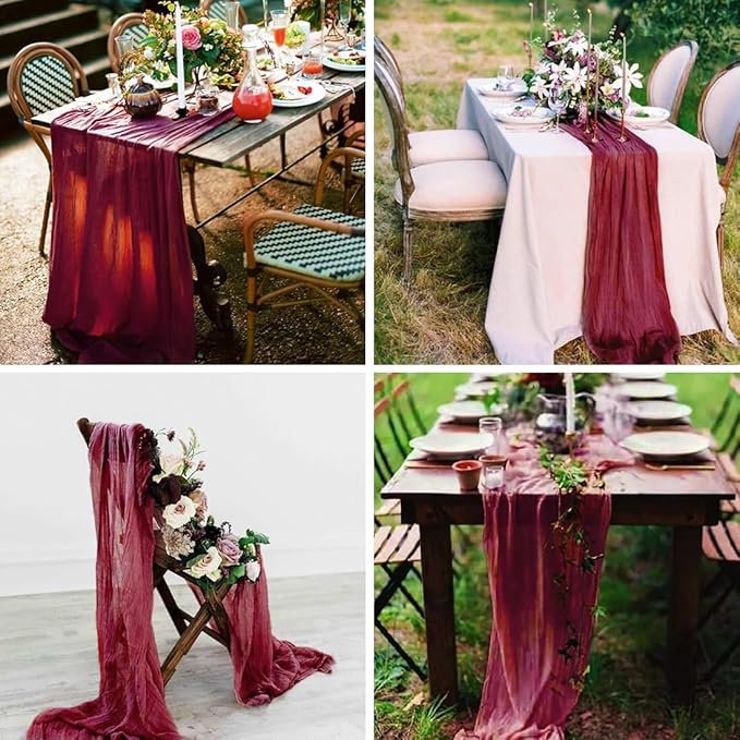 10 Pack Wine red Cheesecloth Table Runner -21*120Inch Long Boho Wedding Table - Image 6