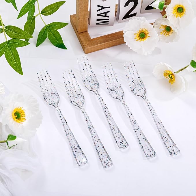 Supernal 360pcs Glitter Disposable Plastic Forks, Plastic Silverware Heavy Duty - Image 3
