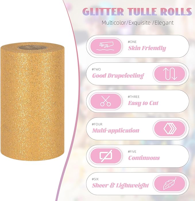 Glitter Tulle Rolls 6” by 50 Yards Sparkle Tulle Fabric Ribbon Sequin Tulle - Image 2