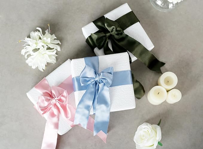 Moss Green Satin Ribbon Double-Faced Wired Ribbons - Image 3