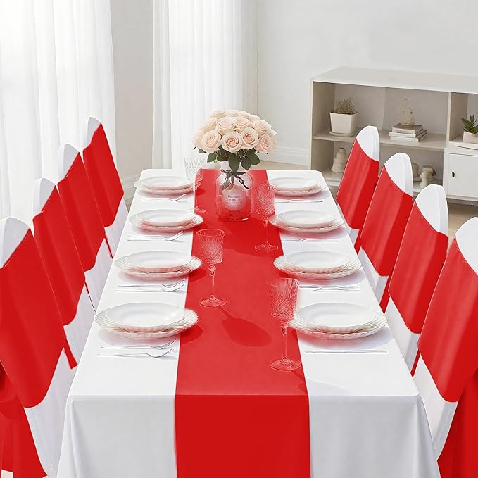 SHEJIZE 10 Pack Red Satin Table Runner 12x108 Inches Long, Bright Silky Smooth - Image 7