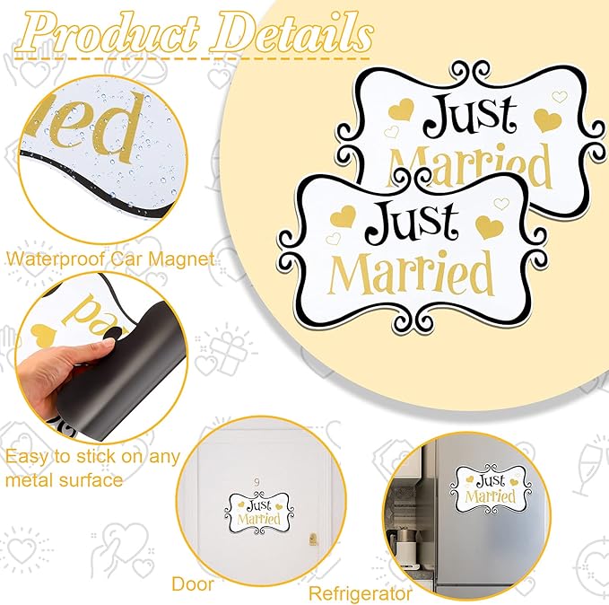 2 Pcs Large Just Married Car Decorations Just Married Car Magnets Sign - Image 4