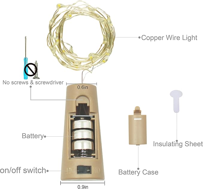 Wine Bottle Lights with Cork, Battery Operated 20 LED Cork Shape Silver Wire - Image 4