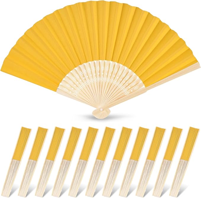 JOHOUSE 12 Pcs Foldable Hand Fan, 8.3 Inch Yellow Paper Fans by JOHOUSE