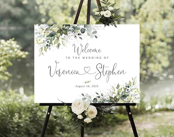 Welcome Wedding Signs, Minimalist White Floral Wedding Sign Decorations Signage - Image 2