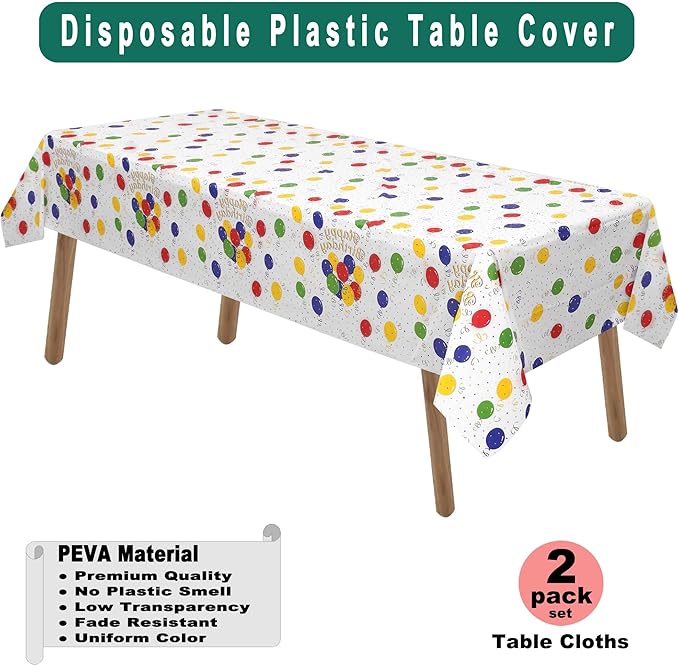 PARTY ULYJA Happy Birthday Plastic Tablecloths 2 Pack Rainbow Disposable Table - Image 2