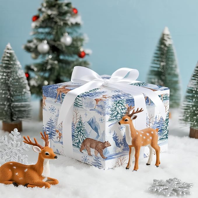 LeZakaa Christmas Wrapping Paper Roll, Winter Forest Animal Gift Wrap - Image 3