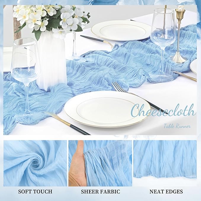 20 Pack Baby Blue Cheesecloth Table Runner 20 x 120 Inch Long Rustic Gauze - Image 3