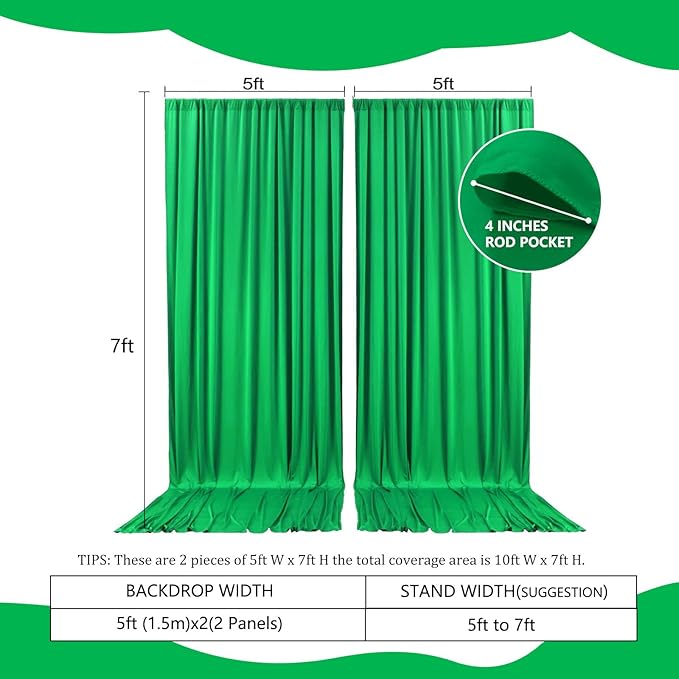 2 Panels Green Backdrop Curtain, 10 x 7 Feet Background Curtains - Image 2