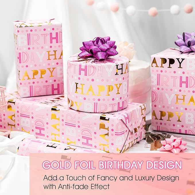 Yarcony Girl Birthday Wrapping Paper Roll, Baby Shower - Image 2