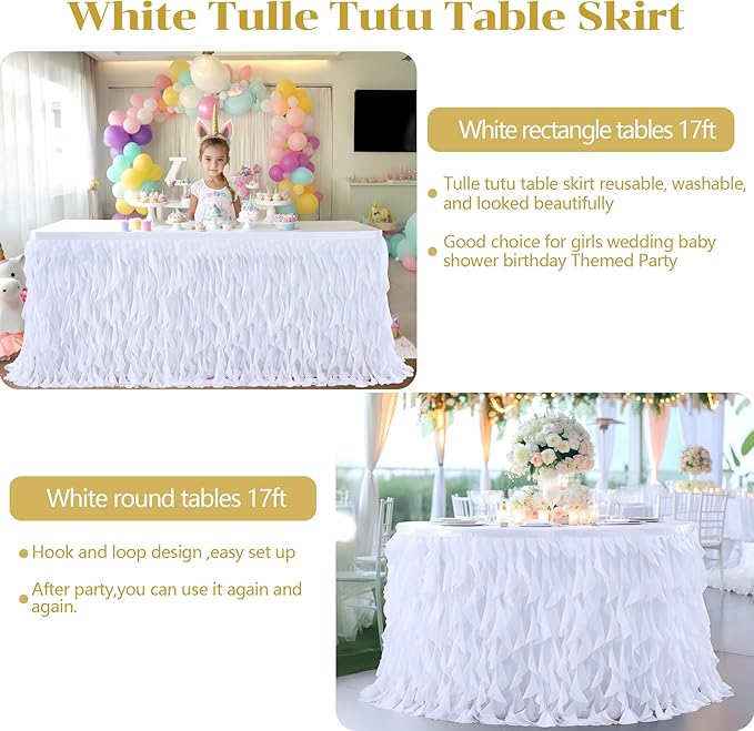 Partisky White Tulle Curly Willow Table Skirt - Image 7