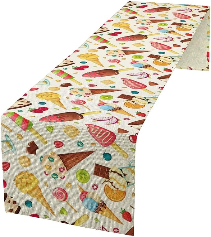 Ice Cream Table Runner, Fruit Ice Popsicles Cold Summer Desserts Seasonal by SHElifestyle