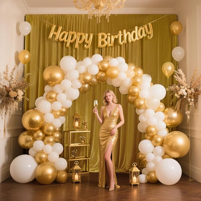 Sugargirl 10x10FT Gold Backdrop Curtains Polyester Photo Backdrop Drapes - Image 3