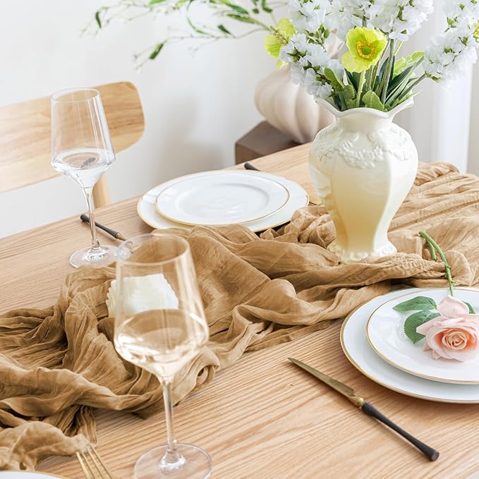 Asee'm 4pcs Cheesecloth Table Runner 120 Inches Long Khaki Boho Gauze Cheese - Image 5