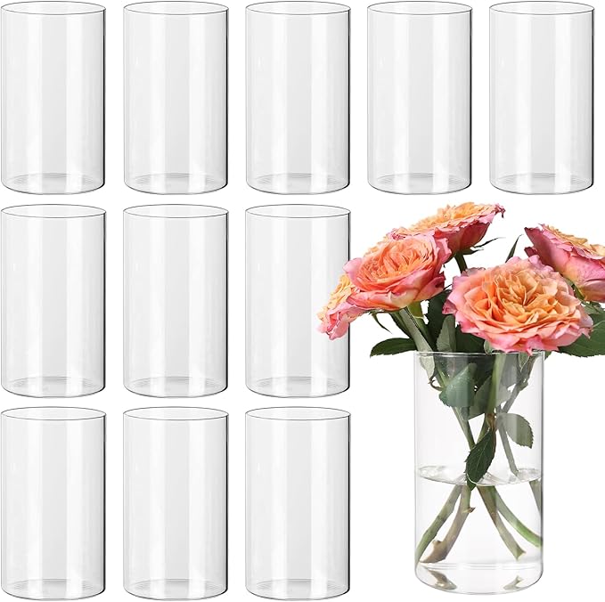 12pcs Clear Cylinder Vases for Centerpieces, Glass Flower Vases for Wedding by SUPMIND