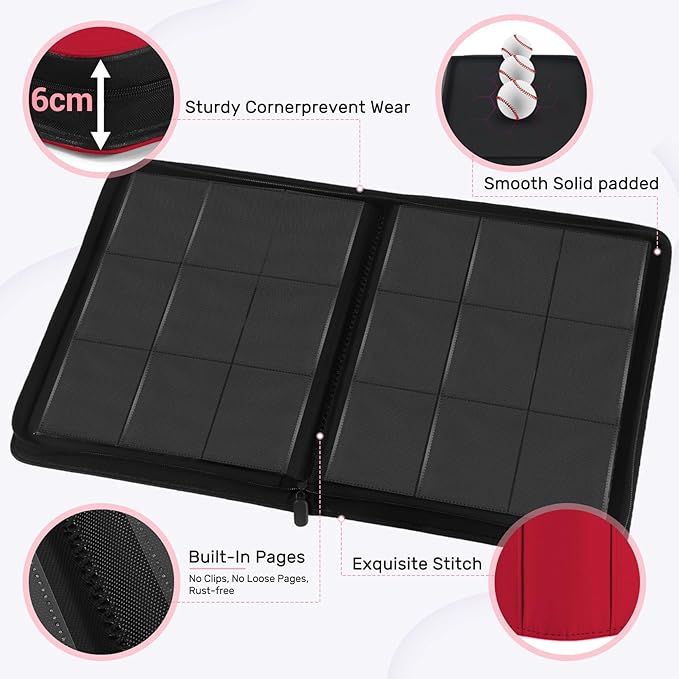 9 Pocket Trading Card Zip Binder, 540 Cards, Premium Baseball Card Storage Album - Image 5