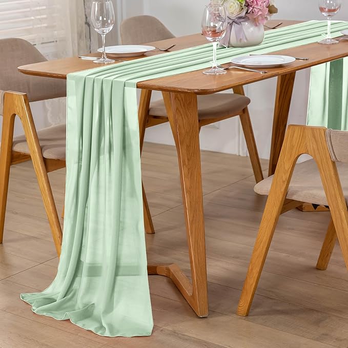 10 Pack 10ft Sage Green Chiffon Table Runners Wedding Table Runner Sheer - Image 7