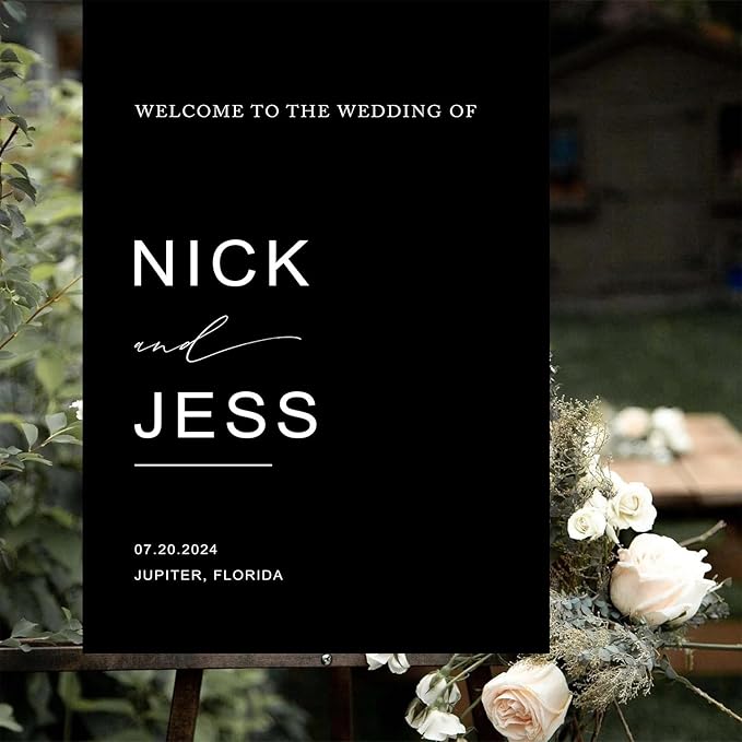 Black Minimalist Script Modern Wedding Welcome Sign, Custom Wedding Welcome Sign - Image 3