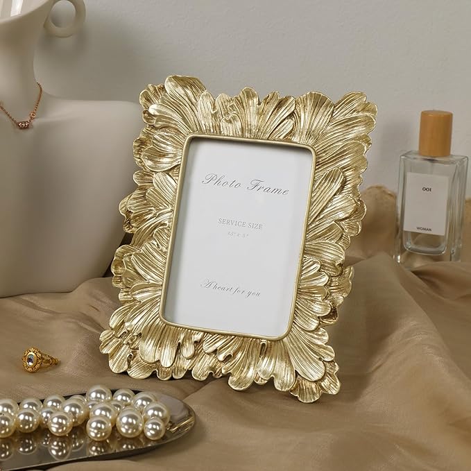 Cuspin Small Gold Picture Frame 3x5 Frames, Vintage Gold Palm Leaves Textured - Image 7