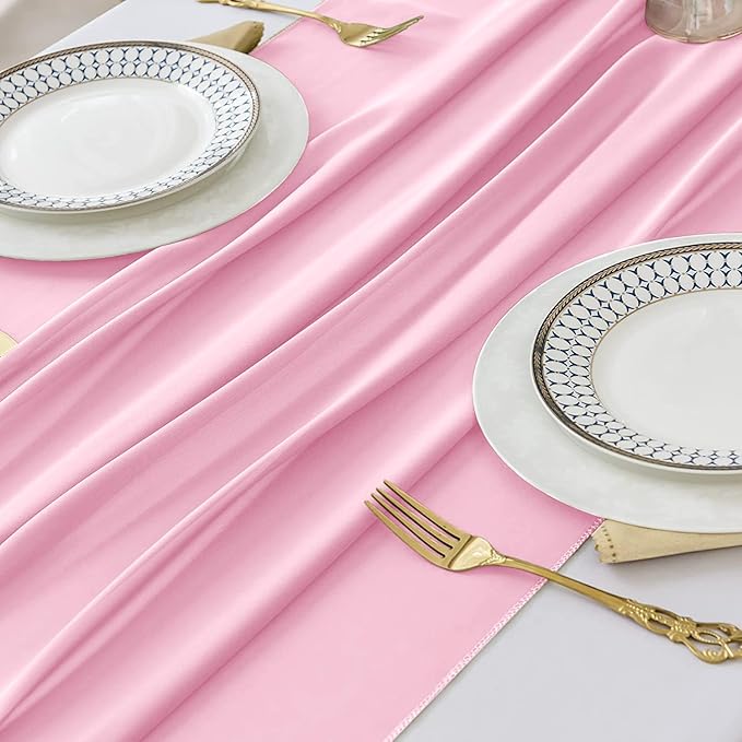 6 Pack 10 Ft Chiffon Table Runner Light Pink Gauze Long Table Runners 27x120 - Image 5