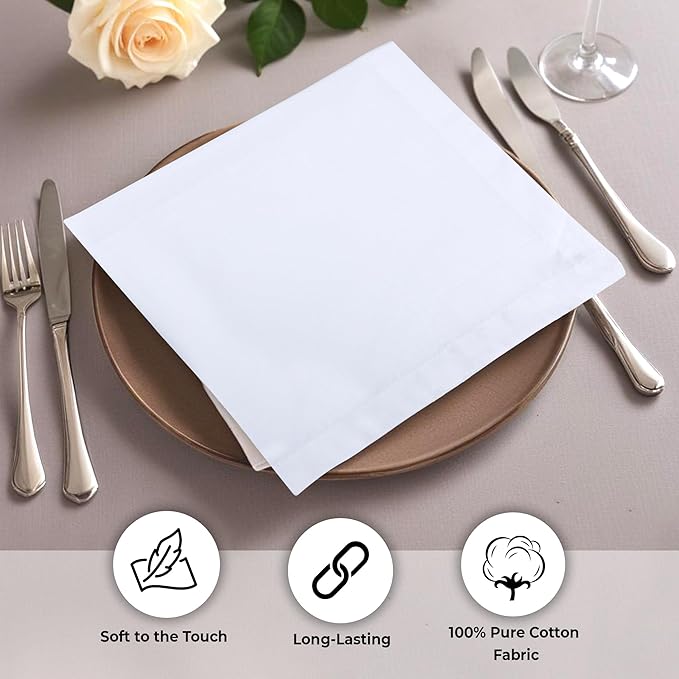 Urban Villa White Cloth Napkins Set of 12 100% Cotton Dinner Napkins Cloths - Image 4