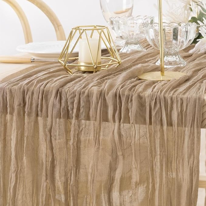 MLMW 3 Pack Fall Table Runner Boho Nude Brown Cheesecloth Table Runner Autumn - Image 2