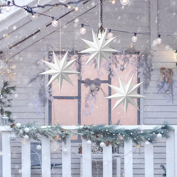 Easy Joy 3Pcs 9-Pointed Paper Star Lanterns 12 Inch Hanging Lampshade Wedding - Image 5