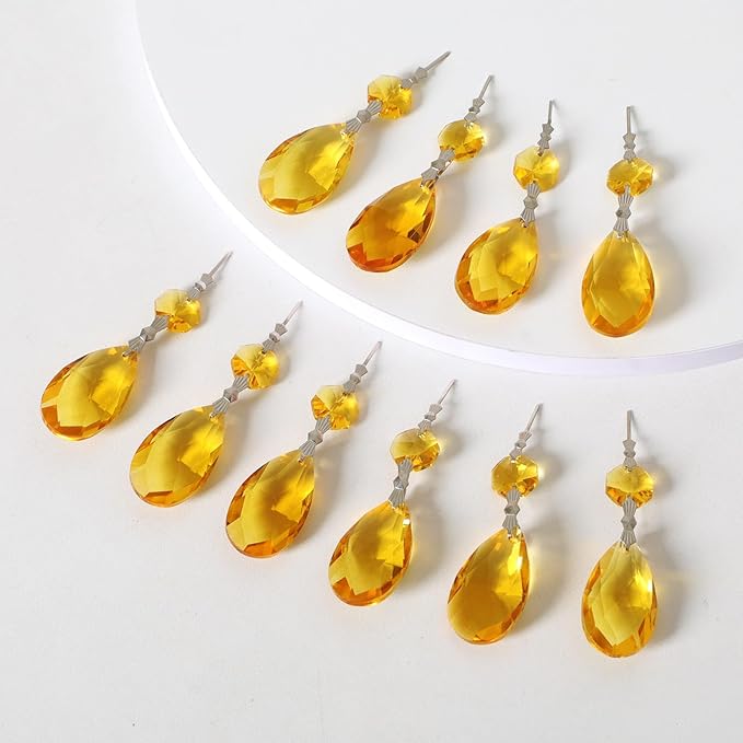 10pcs Crystal Prisms Chandelier Yellow Ornament Pendants Rainbow Maker 38mm - Image 5