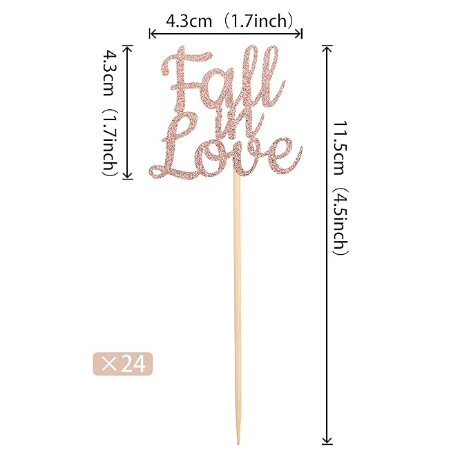 24 PCS Fall in Love Cupcake Toppers Glitter Bridal Shower Cake Picks Decorations - Image 2