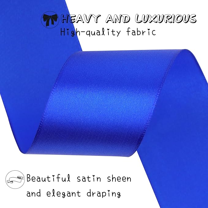 Blue Solid Satin Ribbon 1-1/2 Inch 25 Yards Solid Polyester Fabric Ribbon - Image 4