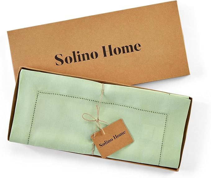 Solino Home Linen Light Green Hemstitch Table Runner 48 Inches - Image 6