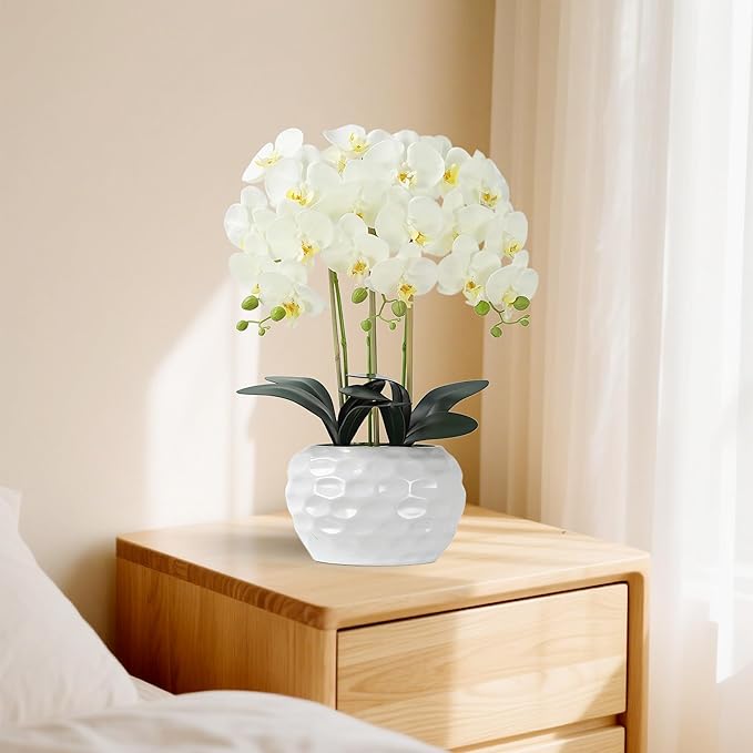 Orchid Artificial Flowers with White Vase Large Silk Faux Phalaenopsis Flowers - Image 4