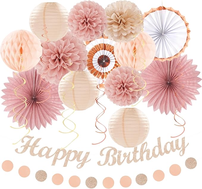 Blush-Pink Rose-Gold Fall Birthday Party-Decorations by Burgleda