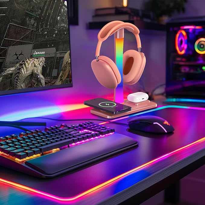 Headphone Stand with Wireless Charger, Gaming HeadsetStand with RGB Light Mode - Image 7